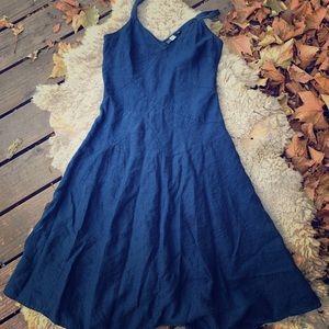 100% Linen Indigo Blue Saks Midi Dress